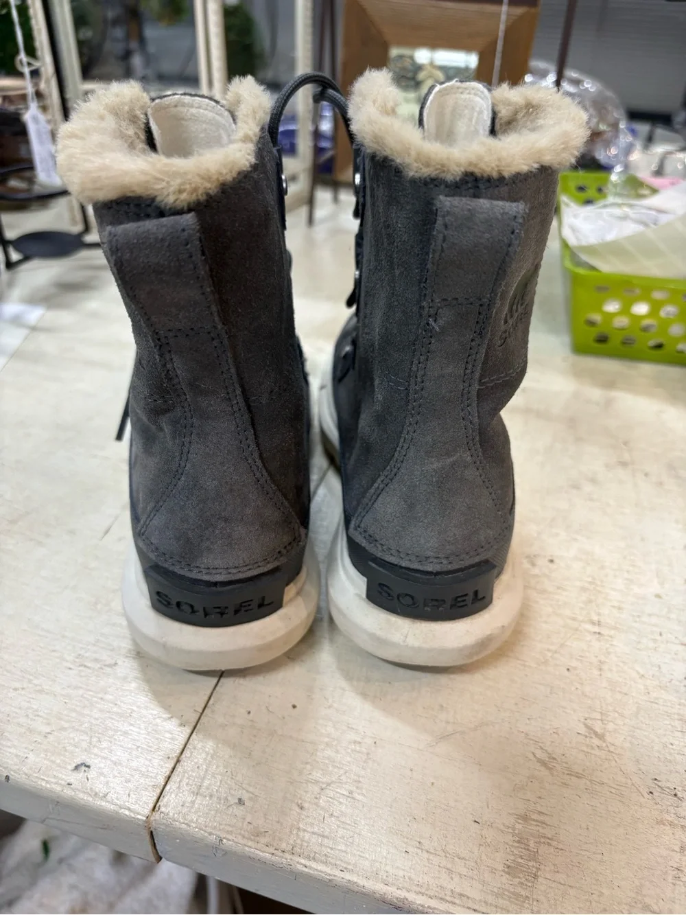 SOREL Women’s Gray Faux Fur Lined Lace-Up Winter Boots